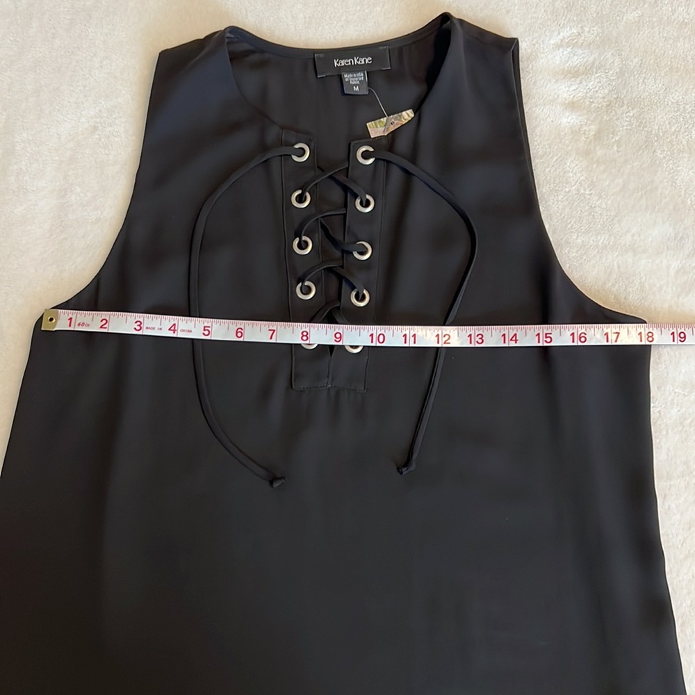 Karen Kane Asymmetrical Lace Up Crepe Tank Black Size M - Picture 6 of 9